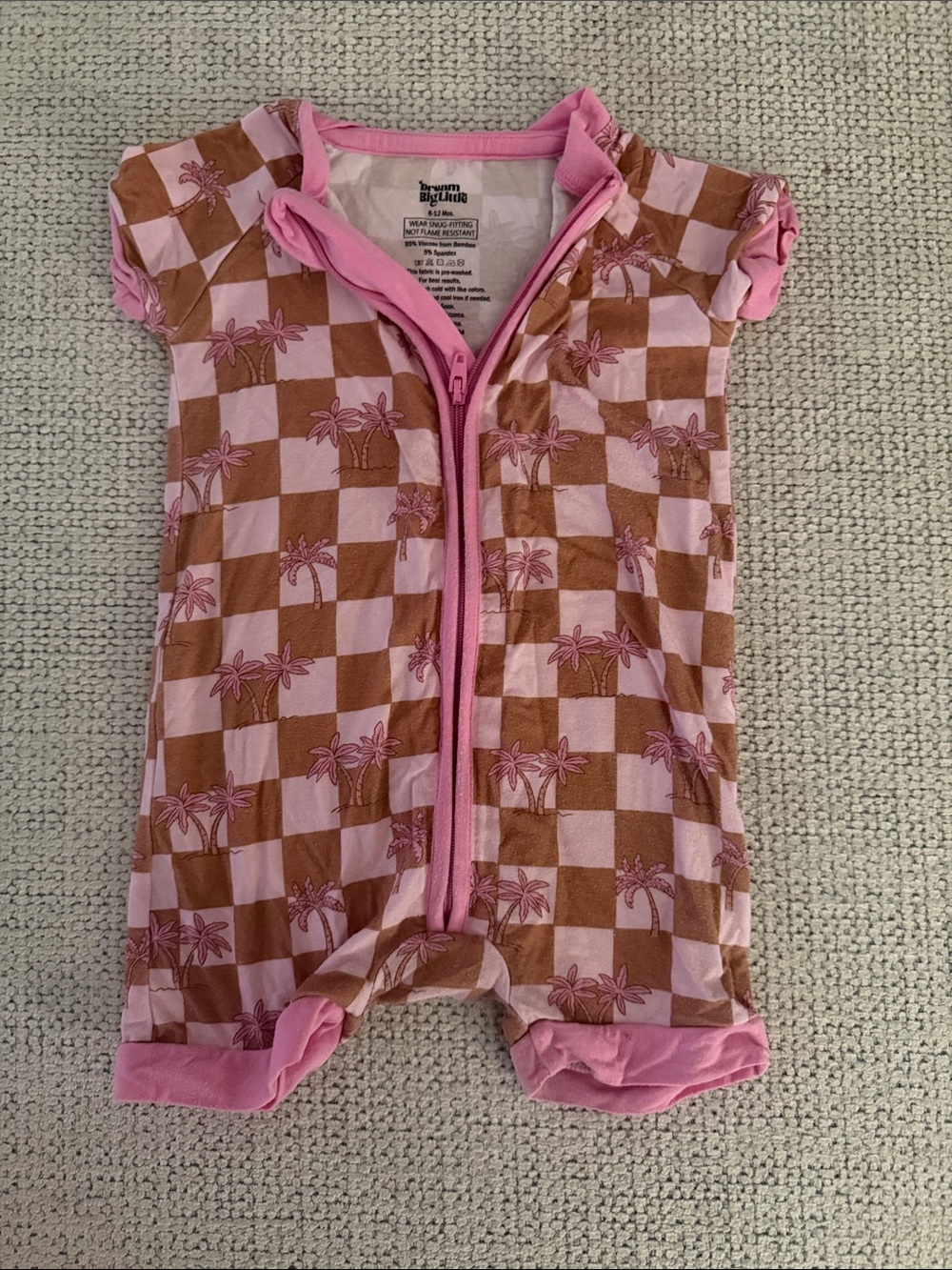 Bamboo Pink & Brown Checker Palm One-Piece Romper